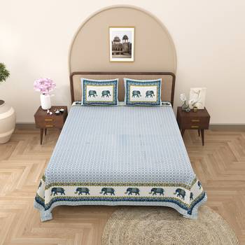 Rajasthani traditional jaipuri pure cotton king size double bedsheet with 2 pillow covers sets 1