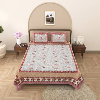 Rajasthani traditional jaipuri pure cotton king size double bedsheet with 2 pillow covers sets 1
