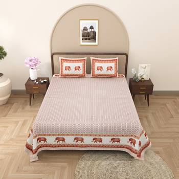 Rajasthani traditional jaipuri pure cotton king size double bedsheet with 2 pillow covers sets 1
