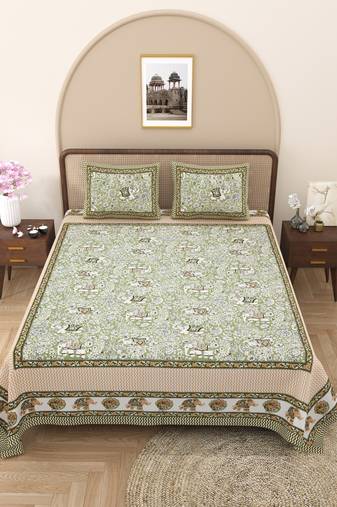 Rajasthani traditional jaipuri pure cotton king size double bedsheet with 2 pillow covers sets