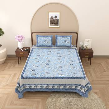 Rajasthani traditional jaipuri pure cotton king size double bedsheet with 2 pillow covers sets 1