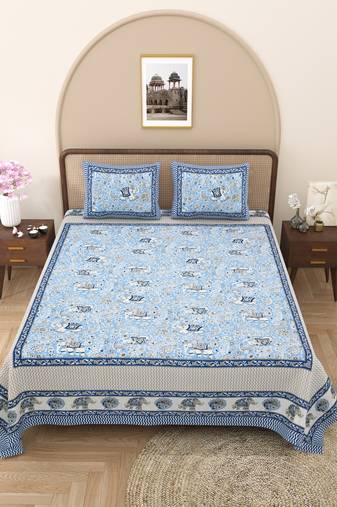 Rajasthani traditional jaipuri pure cotton king size double bedsheet with 2 pillow covers sets