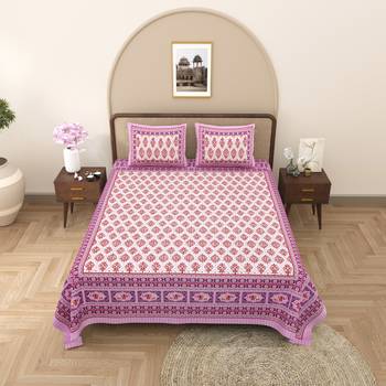 Rajasthani traditional jaipuri pure cotton king size double bedsheet with 2 pillow covers sets 1