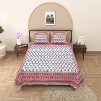Rajasthani traditional jaipuri pure cotton king size double bedsheet with 2 pillow covers sets 1