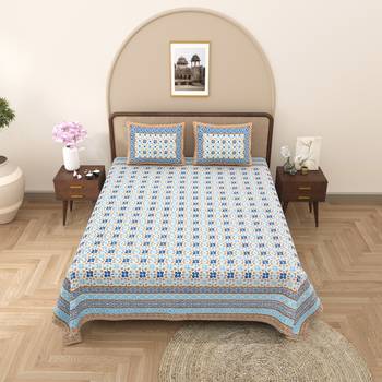 Rajasthani traditional jaipuri pure cotton king size double bedsheet with 2 pillow covers sets 1