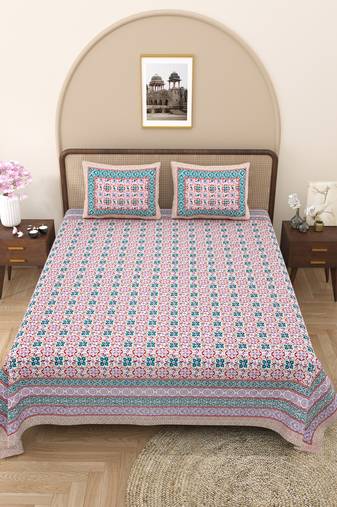 Rajasthani traditional jaipuri pure cotton king size double bedsheet with 2 pillow covers sets