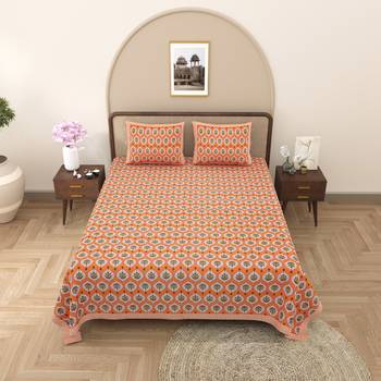 Rajasthani traditional jaipuri pure cotton king size double bedsheet with 2 pillow covers sets 1
