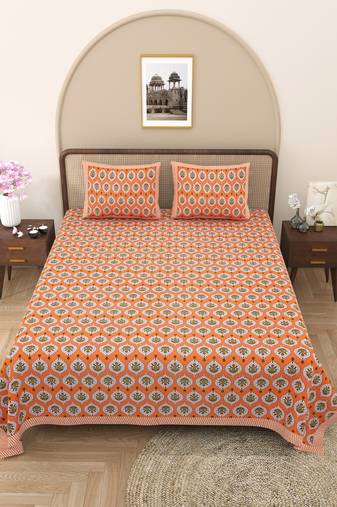 Rajasthani traditional jaipuri pure cotton king size double bedsheet with 2 pillow covers sets