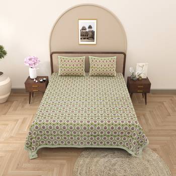 Rajasthani traditional jaipuri pure cotton king size double bedsheet with 2 pillow covers sets 1