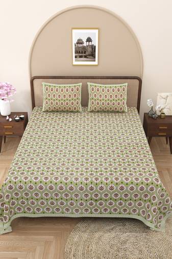 Rajasthani traditional jaipuri pure cotton king size double bedsheet with 2 pillow covers sets