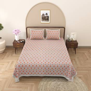 Rajasthani traditional jaipuri pure cotton king size double bedsheet with 2 pillow covers sets 1