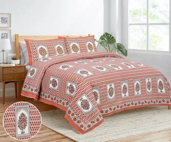 Rajasthani traditional jaipuri pure cotton king size double bedsheet with 2 pillow covers sets 1
