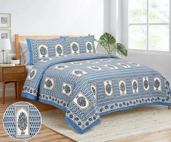 Rajasthani traditional jaipuri pure cotton king size double bedsheet with 2 pillow covers sets 1