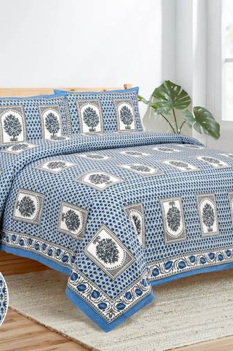 Rajasthani traditional jaipuri pure cotton king size double bedsheet with 2 pillow covers sets