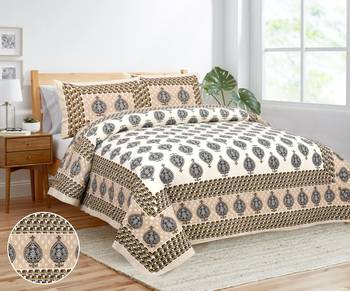 Rajasthani traditional jaipuri pure cotton king size double bedsheet with 2 pillow covers sets 1