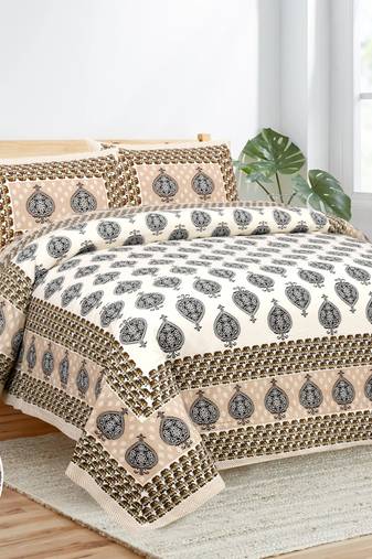 Rajasthani traditional jaipuri pure cotton king size double bedsheet with 2 pillow covers sets