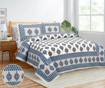 Rajasthani traditional jaipuri pure cotton king size double bedsheet with 2 pillow covers sets 1