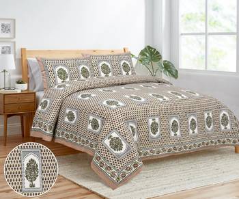 Rajasthani traditional jaipuri pure cotton king size double bedsheet with 2 pillow covers sets 1