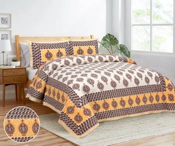 Rajasthani traditional jaipuri pure cotton king size double bedsheet with 2 pillow covers sets 1