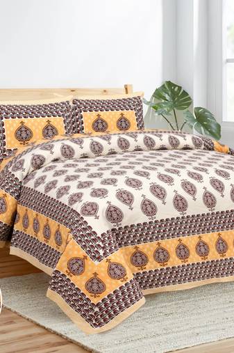 Rajasthani traditional jaipuri pure cotton king size double bedsheet with 2 pillow covers sets