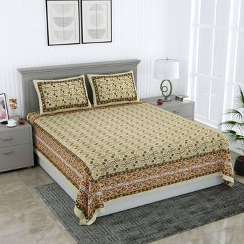 Rajasthani traditional jaipuri pure cotton king size double bedsheet with 2 pillow covers sets 1
