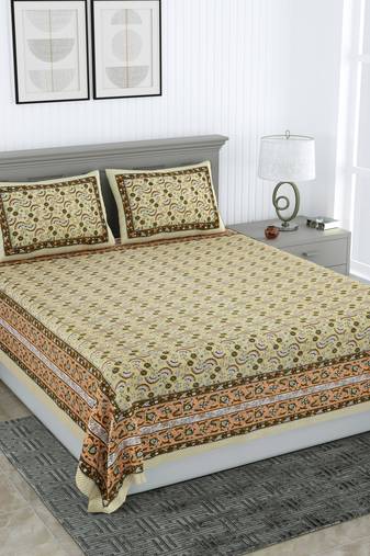 Rajasthani traditional jaipuri pure cotton king size double bedsheet with 2 pillow covers sets