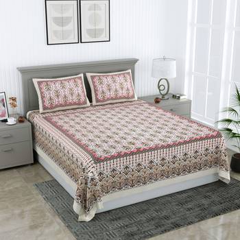 Rajasthani traditional jaipuri pure cotton king size double bedsheet with 2 pillow covers sets 1