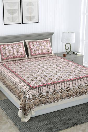 Rajasthani traditional jaipuri pure cotton king size double bedsheet with 2 pillow covers sets