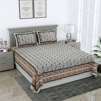 Rajasthani traditional jaipuri pure cotton king size double bedsheet with 2 pillow covers sets 1