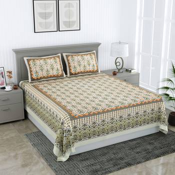 Rajasthani traditional jaipuri pure cotton king size double bedsheet with 2 pillow covers sets 1