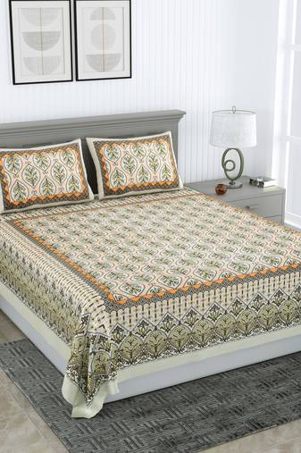 Rajasthani traditional jaipuri pure cotton king size double bedsheet with 2 pillow covers sets