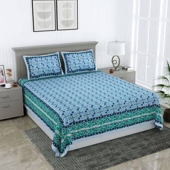 Rajasthani traditional jaipuri pure cotton king size double bedsheet with 2 pillow covers sets 1