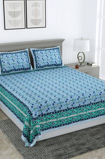 Rajasthani traditional jaipuri pure cotton king size double bedsheet with 2 pillow covers sets