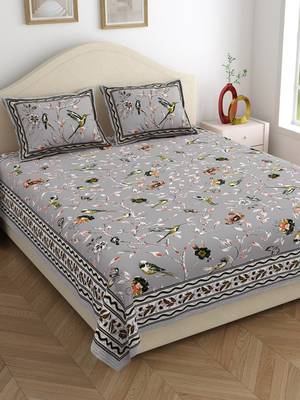 Rajasthani traditional jaipuri pure cotton king size double bedsheet with 2 pillow covers sets 1