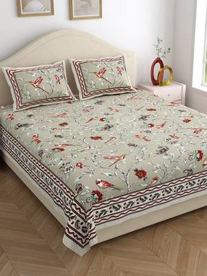 Rajasthani traditional jaipuri pure cotton king size double bedsheet with 2 pillow covers sets 1