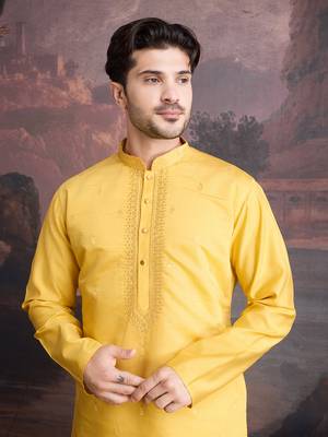 Men's stylish & designer yellow woven kurta 1