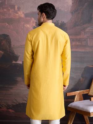 Men's stylish & designer yellow woven kurta 3