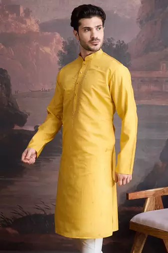 Men's stylish & designer yellow woven kurta
