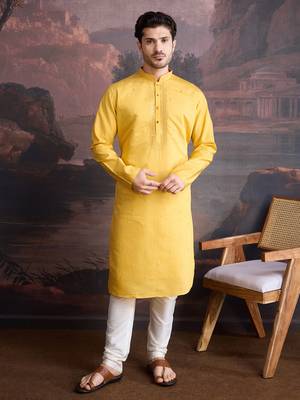 Men's stylish & designer yellow woven kurta 5