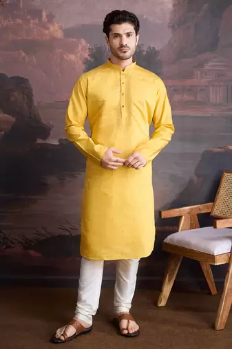 Men's stylish & designer yellow woven kurta