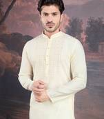 Men's stylish & designer cream white woven kurta