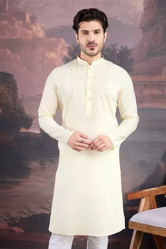 Men's stylish & designer cream white woven kurta