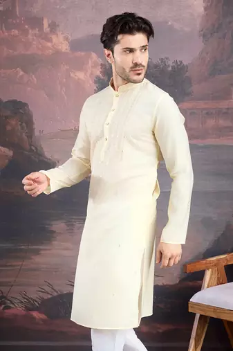 Men's stylish & designer cream white woven kurta