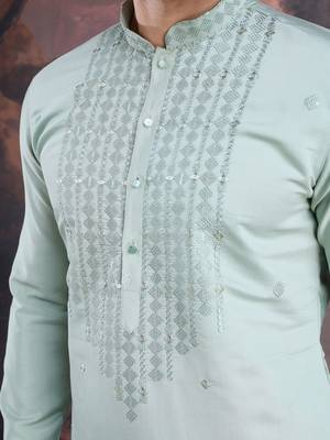 Men's stylish & designer light green woven kurta  2