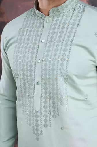 Men's stylish & designer light green woven kurta 