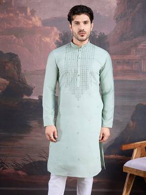Men's stylish & designer light green woven kurta  1