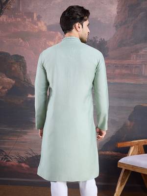 Men's stylish & designer light green woven kurta  3