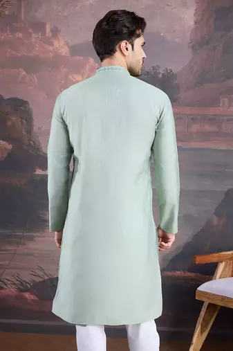 Men's stylish & designer light green woven kurta 