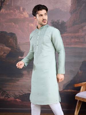 Men's stylish & designer light green woven kurta  4