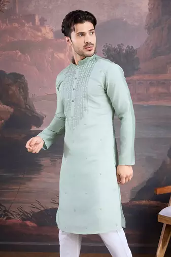 Men's stylish & designer light green woven kurta 